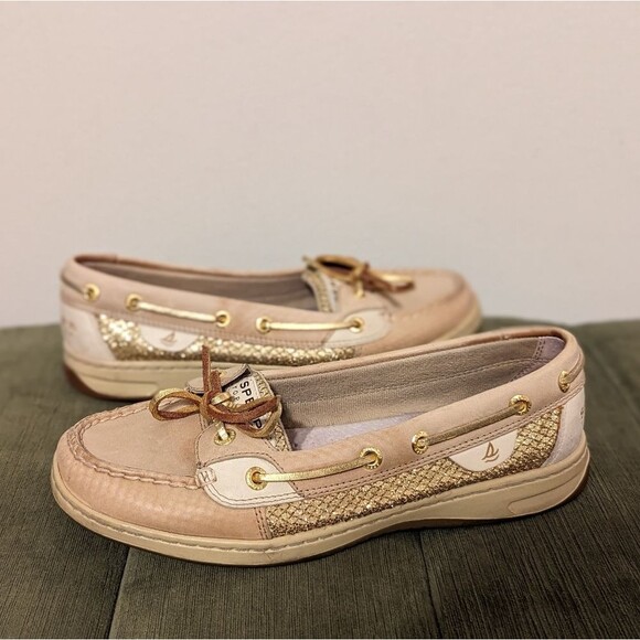SPERRY Angelfish Sequin Slip On Tan Leather Loafers Boat Shoes Moccasins - Picture 1 of 12